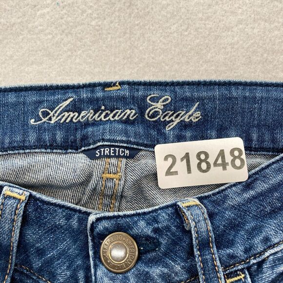 American‎ Eagle Jeans Women's 28 Hipster Flared Leg Blue Denim Distressed Y2K - Picture 6 of 15